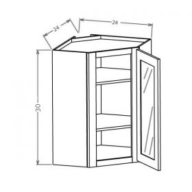 Wall Diagonal Glass Door Corner Cabinet - WS - 27"W