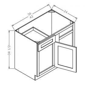 Blind Base Corner Cabinet - 27"W x 34-1/2"H x 24"D  -1D, 1Drw, 1S Install range 36" min., 39" max; Specify Left-hinge or Right Hinge assembly