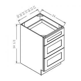 Drawer Base Cabinet - 12"W x 34-1/2"H x 24"D - 3DRW